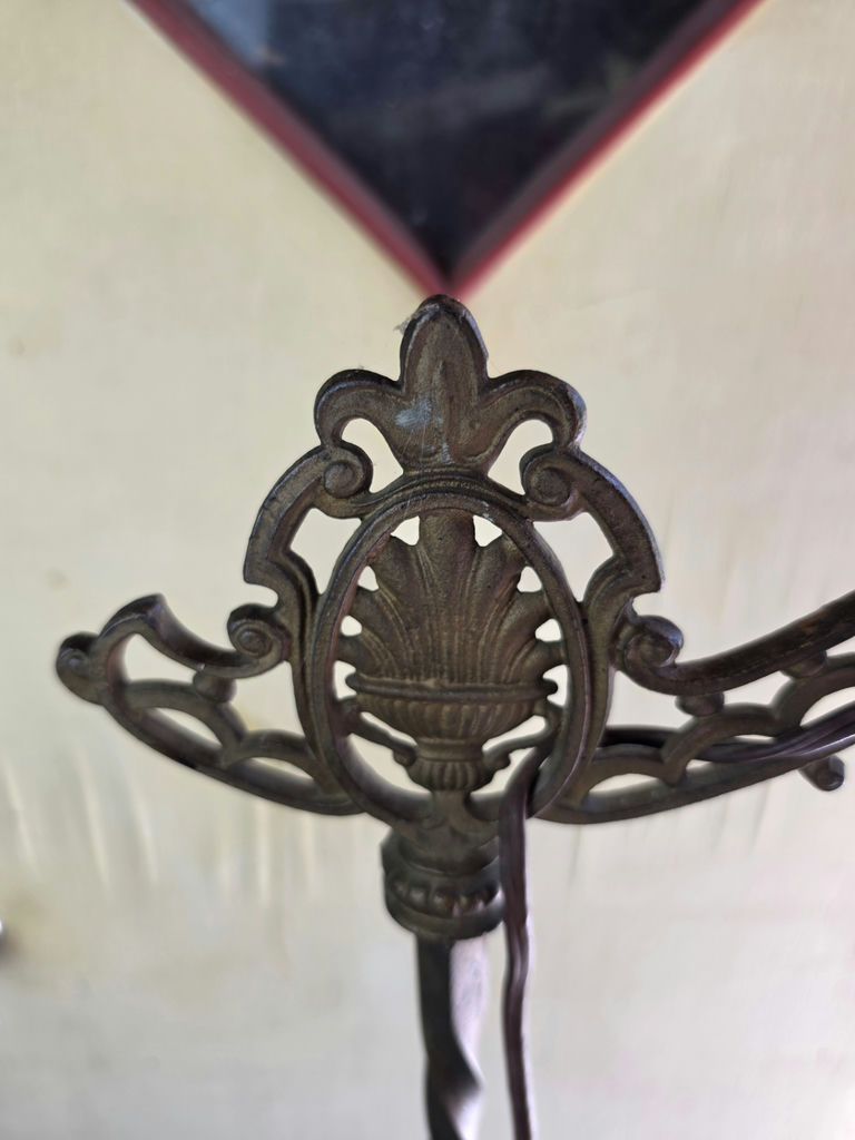 1920s Art Nouveau Cast Iron Bridge Arm Floor Lamp – Twisted Metal Column &  - image 2 of 4