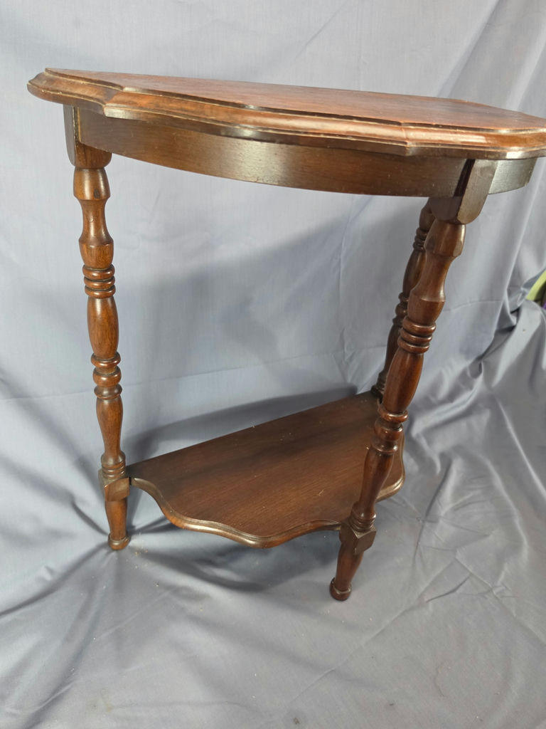 Vintage Dark Wood Demilune Console Table with Turne - image 3 of 3