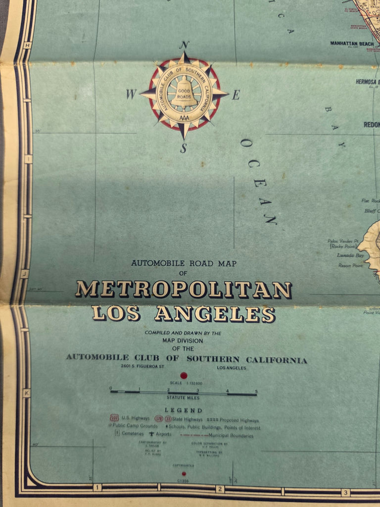 Vintage Automobile Road Map of Metropolitan Los Angeles - Automobile Club of Southern California - image 2 of 4