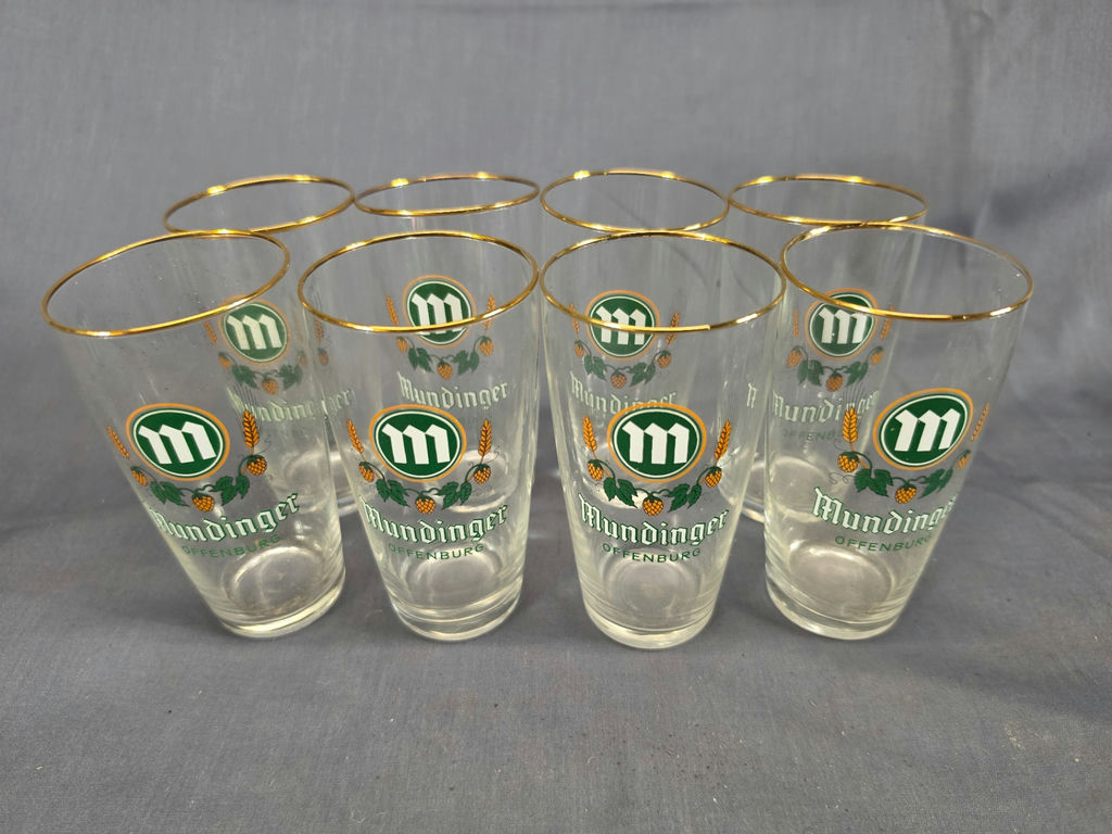 Vintage Brauerei Gebr. Mundinger German Beer Glasses - Set of 8 With Gold Rims - image 1 of 4