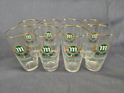Vintage Brauerei Gebr. Mundinger German Beer Glasses - Set of 8 With Gold Rims - Image 1 of 4