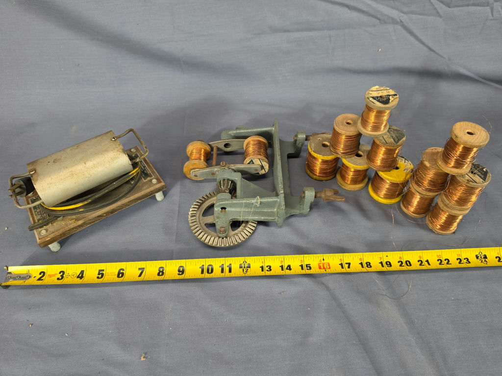 Vintage Hand-Crank Coil Winding Machine(incomplete I believe) & Copper Magnet Wire Spool Lot - image 2 of 6