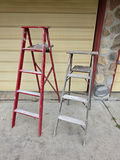 Title Pair of Vintage Wooden Stepladders – Rustic Red & Weathered Natural Patina - thumbnail 1 of 3