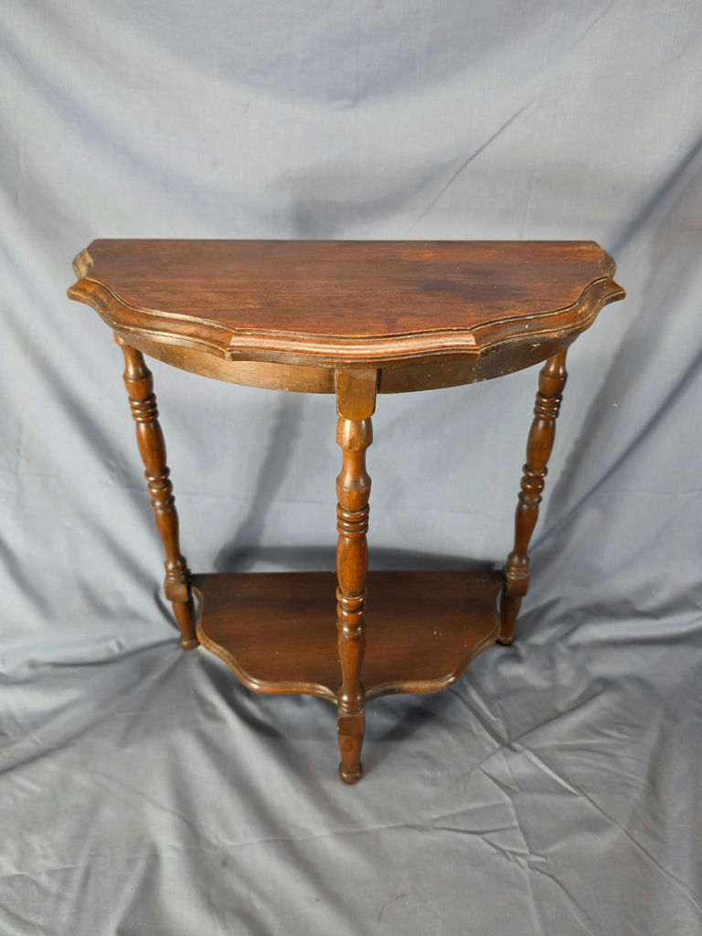 Vintage Dark Wood Demilune Console Table with Turne - image 1 of 3