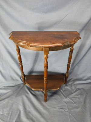 Vintage Dark Wood Demilune Console Table with Turne - Image 1 of 3