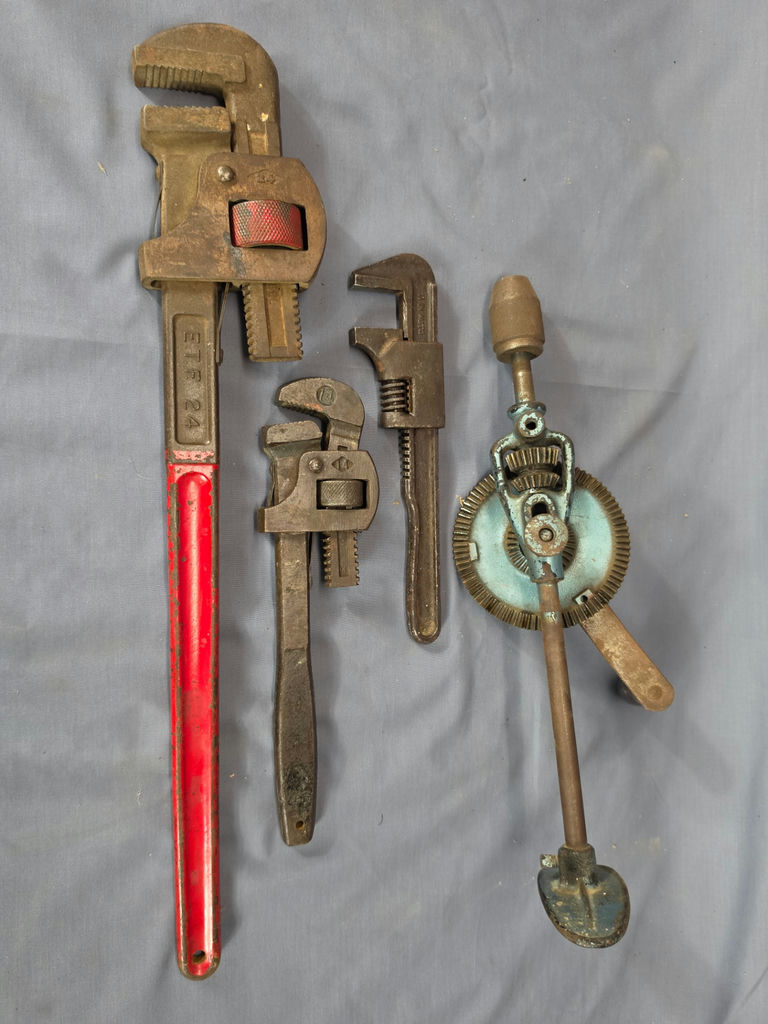 Vintage Canadian ETF Heavy Duty Pipe Wrench & Mixed Hand Tool Lot - 4 Pieces - image 1 of 2