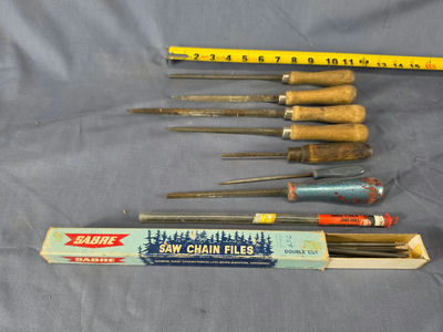 Vintage Sabre Saw Chain Files & Assorted Hand Files Lot - W/ Box & Handles - Image 1 of 1
