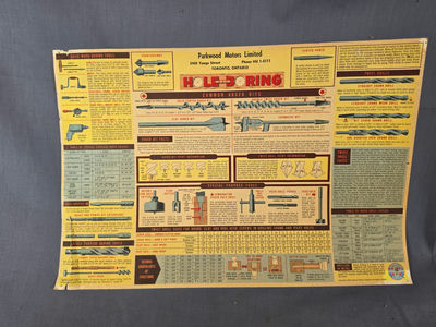Vintage 1958 GM Authorized Chevrolet Service Wood Hole Boring Tool Reference Chart Poster Parkwood Motors Toronto - Image 1 of 6