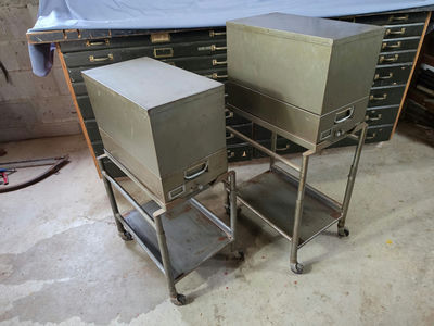 Pair of 1960s Mid-Century Industrial Metal Filing Trolley Cabinets - Image 1 of 3