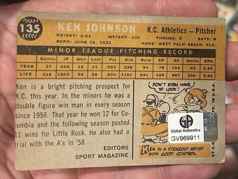 1960 Topps Autographed Ken John Colt 45s Rookie Baseball Card - image 3 of 3