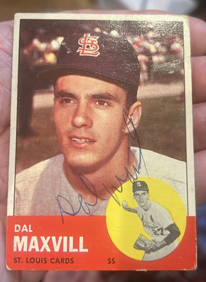 Dal Maxvill 1963 Autographed Topps Baseball Card Cardinals Coa - Image 1 of 3