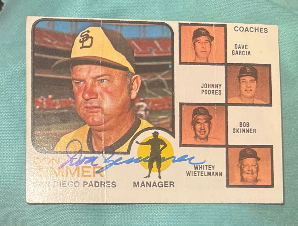 Dan Zimmer, San Diego, Padre Manager Autographed Baseball Card With Coa Dan Zimmer, San Diego, Padre Manager Autographed Baseball Card With Coa - image 1 of 3