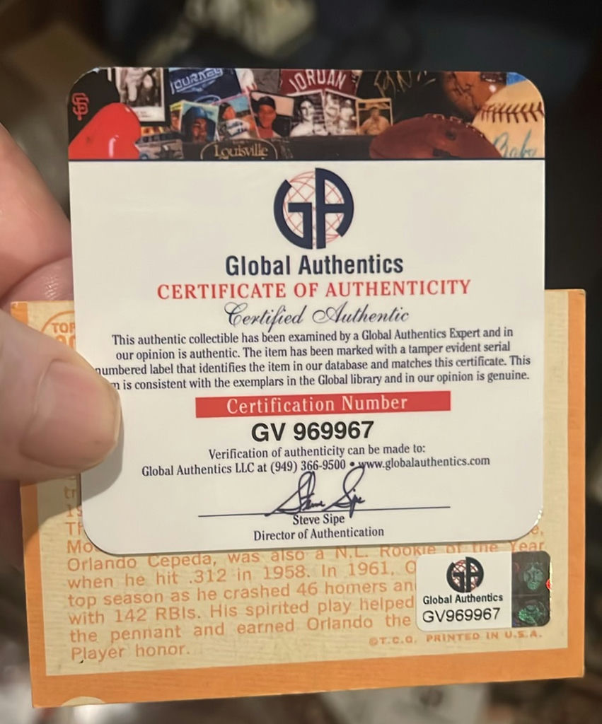 Topps Autographed Baseball Card Orlando Cepeda Giant Gunners Coa - image 3 of 3