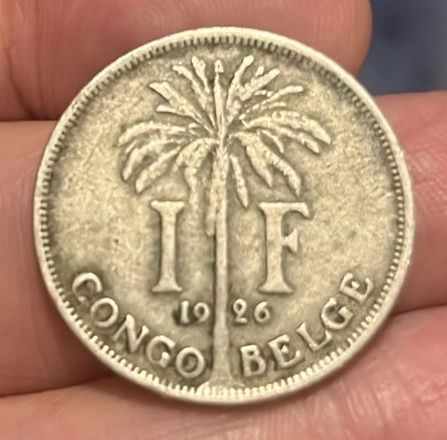 1926 Belgian Congo 1 Franc Silver Very Rare - image 2 of 2