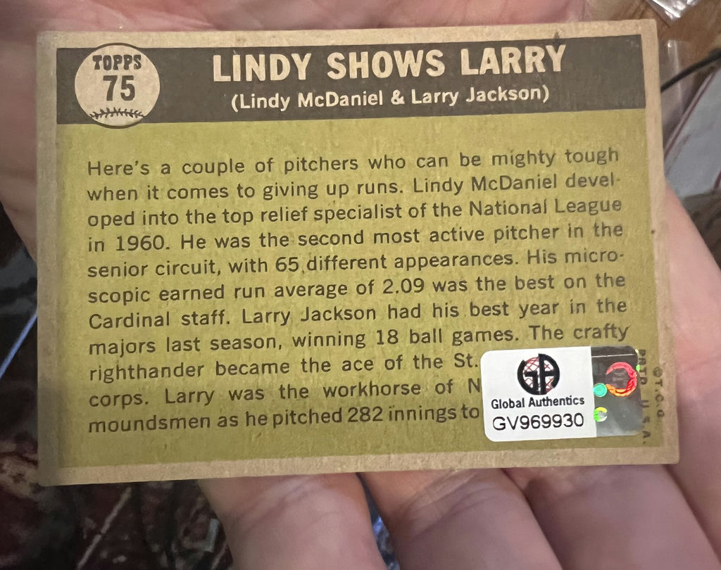 1961 Topps Autographed Card Lindy McDaniel Coa St. Louis Cardinals - image 2 of 3