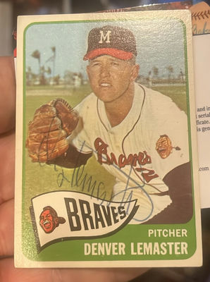 1965 Topps Milwaukee, Braves Denver, Lemaster Autographed Baseball Card Coa - Image 1 of 3