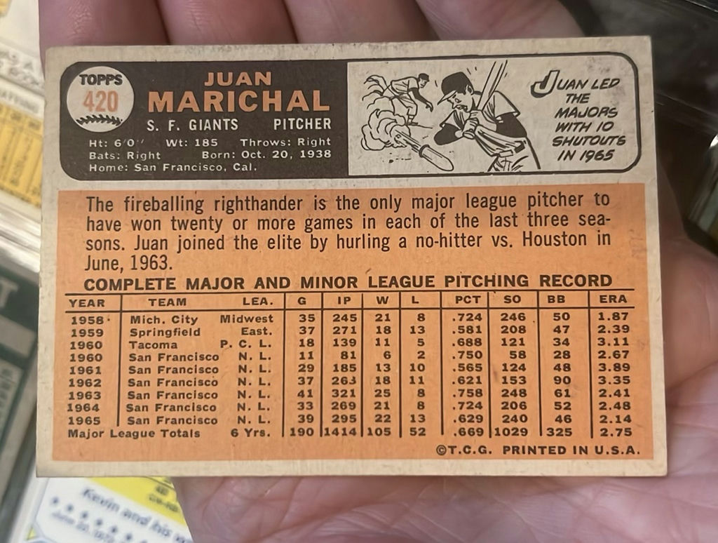 Juan Marichal 1966 Topps Baseball Card HOF - image 2 of 2
