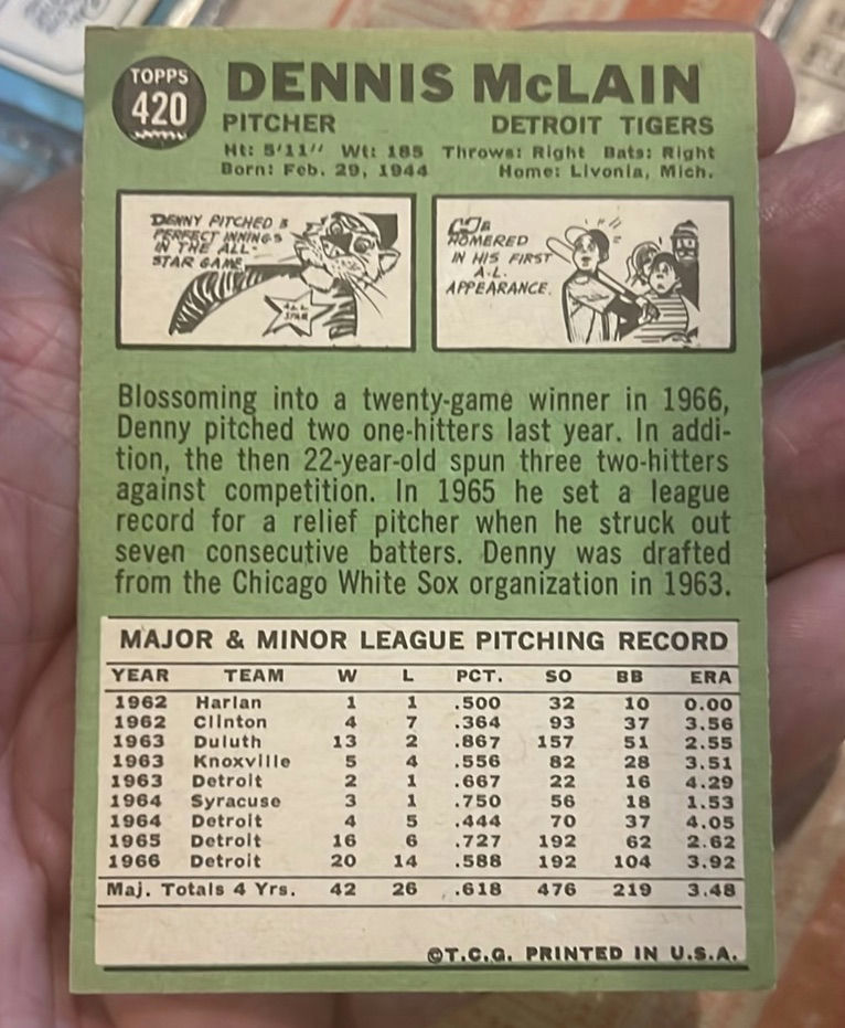 Denny McLain 1977 Topps Baseball Card # 420 Detroit Tigers - image 2 of 2