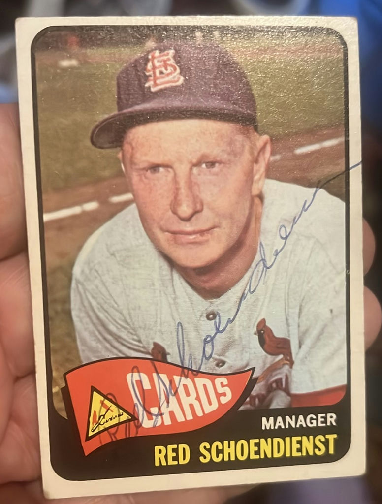 1967 Topps Autographed Baseball Cardinals Red Schoendienst  Manager Coa - image 1 of 3