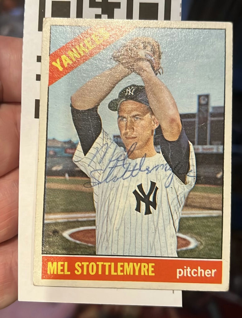 Mel Stottlemeyer, New York Yankees Autographed Baseball Card 1966 Topps Coa - image 1 of 3