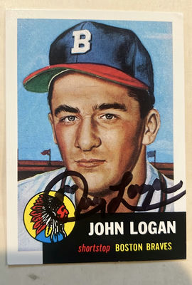1953 Topps Baseball Card John Logan Reprint Autograph - Image 1 of 2