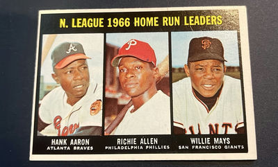 1967 Topps Card 244 Baseball Home Run Leaders, National League, Hank, Aaron, Willie Maze - Image 1 of 2
