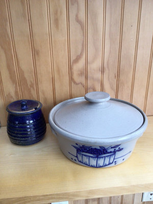 Salmon Falls Stoneware: lidded casserole, jar, plate - Image 1 of 6
