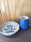 Blue ceramic pitcher and Salmon Falls floral pie dish - thumbnail 1 of 2