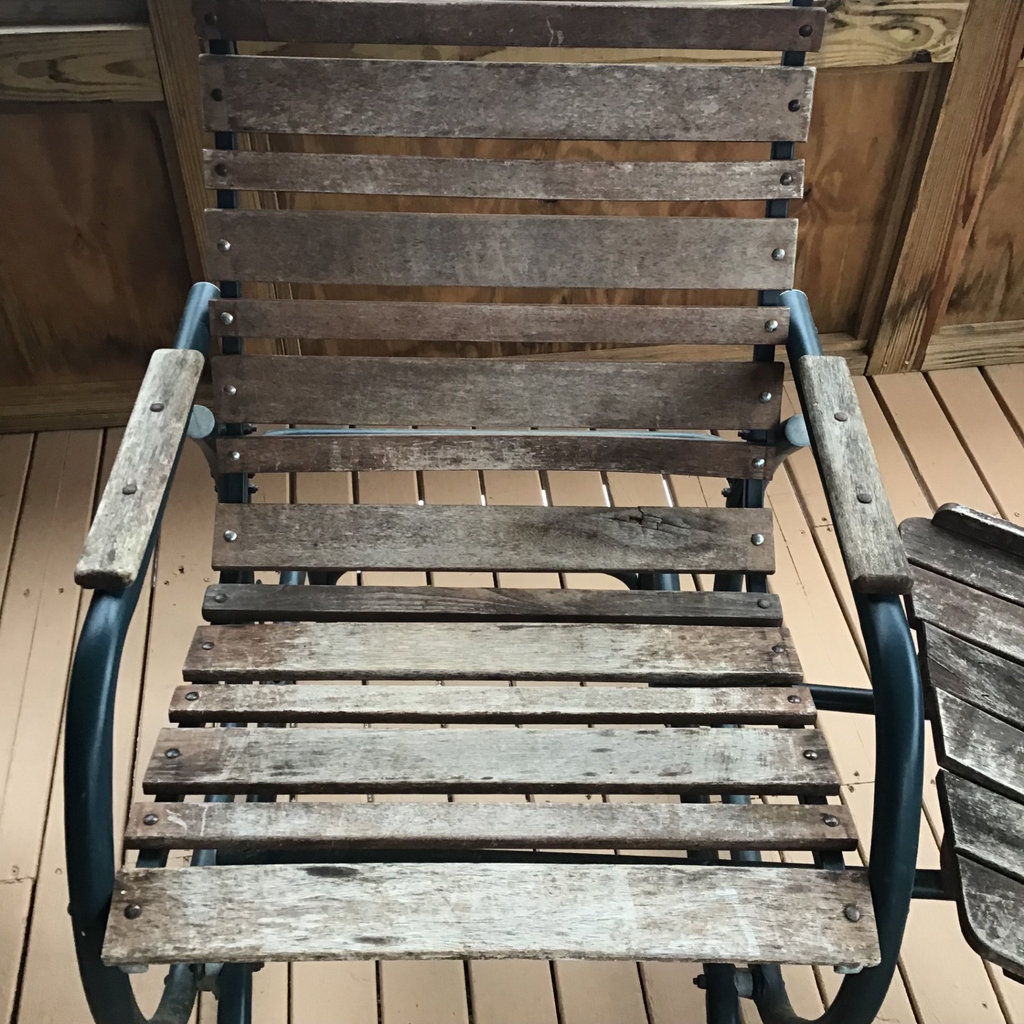 Wrought iron and wood rocking chairs with attached table - image 2 of 5