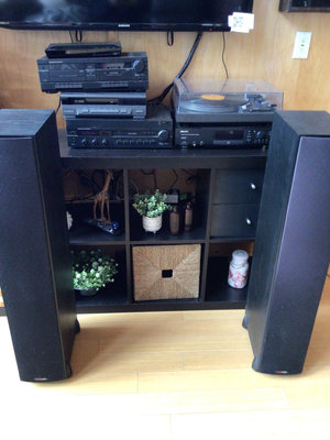 Home entertainment system with turntable, audio components   - Image 1 of 5