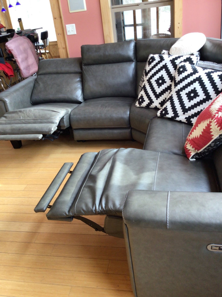 Dark gray leather sectional sofa with power recliners and decorative pillows - image 5 of 6