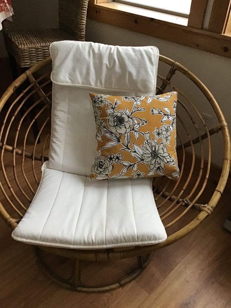 Round Rattan Lounge Chair with Cushions and Floral Pillow - image 1 of 1