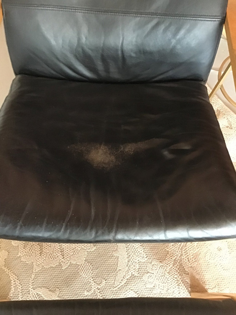 Black leather lounge chair with ottoman - image 2 of 2