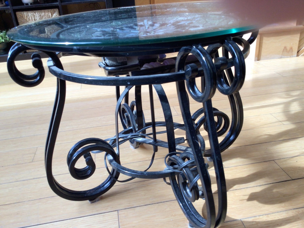 Round Mosaic Glass-Top Table with Iron Scroll Base - image 2 of 4