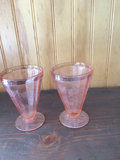 Vintage pink floral pointsetta glass tumblers - thumbnail 1 of 3