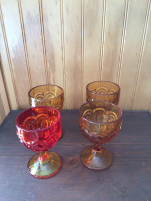 Set of fourL.E. Smith moon & stars goblets colored embossed glass goblets - Image 1 of 2