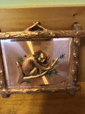 Bear on branch rustic metal art in wooden frame - thumbnail 1 of 1