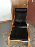Black leather lounge chair with ottoman - thumbnail 1 of 2