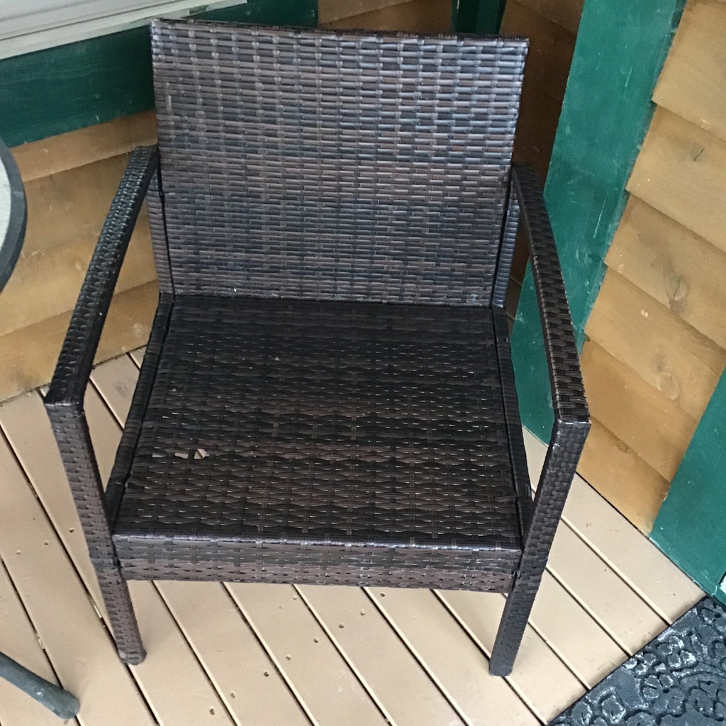 Round mosaic table and black wicker chair - image 3 of 4