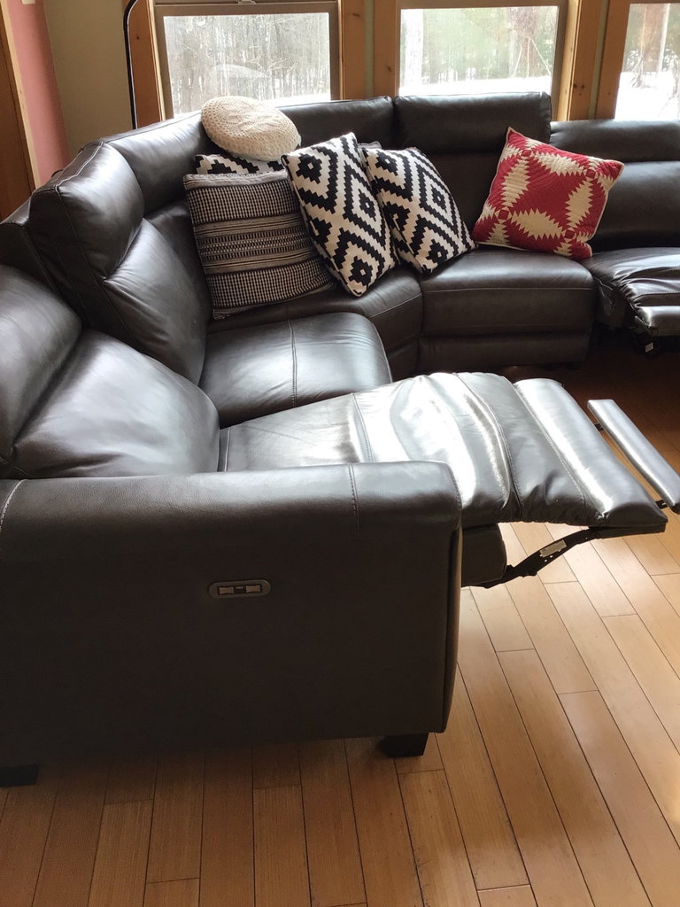 Dark gray leather sectional sofa with power recliners and decorative pillows - image 6 of 6