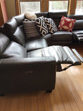 Dark gray leather sectional sofa with power recliners and decorative pillows - thumbnail 6 of 6