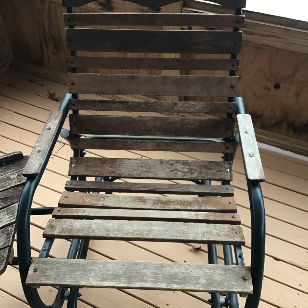 Wrought iron and wood rocking chairs with attached table - image 5 of 5