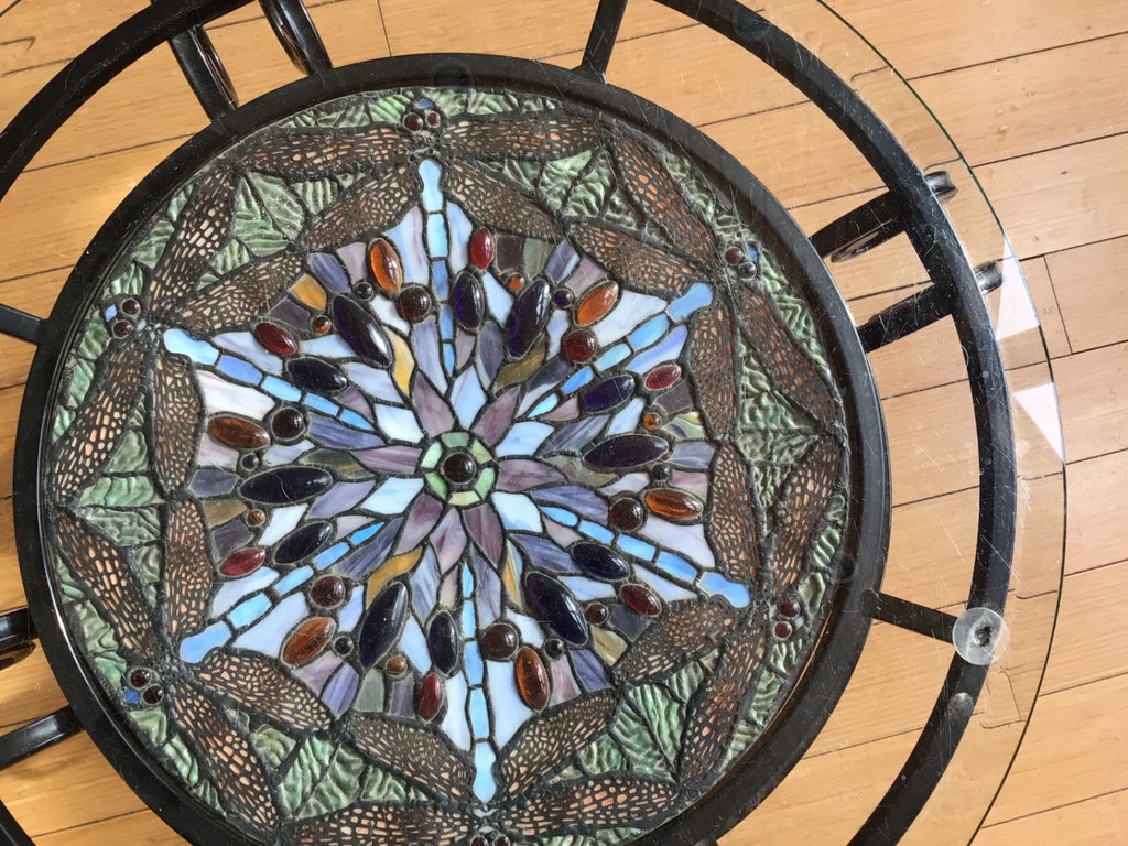 Round Mosaic Glass-Top Table with Iron Scroll Base - image 4 of 4