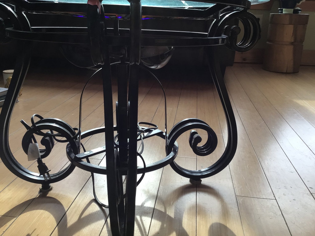 Round Mosaic Glass-Top Table with Iron Scroll Base - image 3 of 4