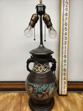 Antique Cloisonne Champleve Enamel Lamp With Figural Handles - thumbnail 2 of 11