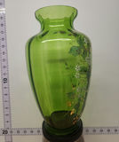 VICTORIAN ERA FLORAL GILDED ENAMEL GREEN BOHEMIAN OPTIC ART GLASS VASE - thumbnail 4 of 8
