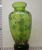 VICTORIAN ERA FLORAL GILDED ENAMEL GREEN BOHEMIAN OPTIC ART GLASS VASE - thumbnail 3 of 8