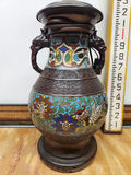 Antique Cloisonne Champleve Enamel Lamp With Figural Handles - thumbnail 3 of 11