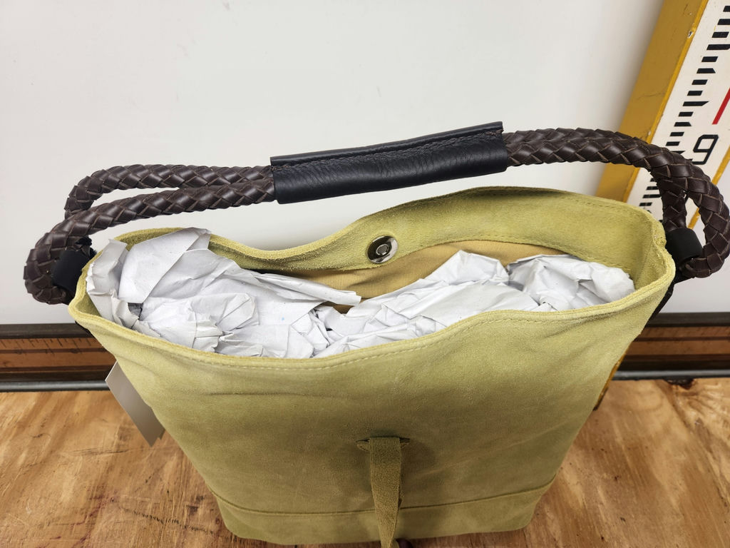 Uno Alla Volta Lime Green Florentine Suede Bucket Bag - image 5 of 9