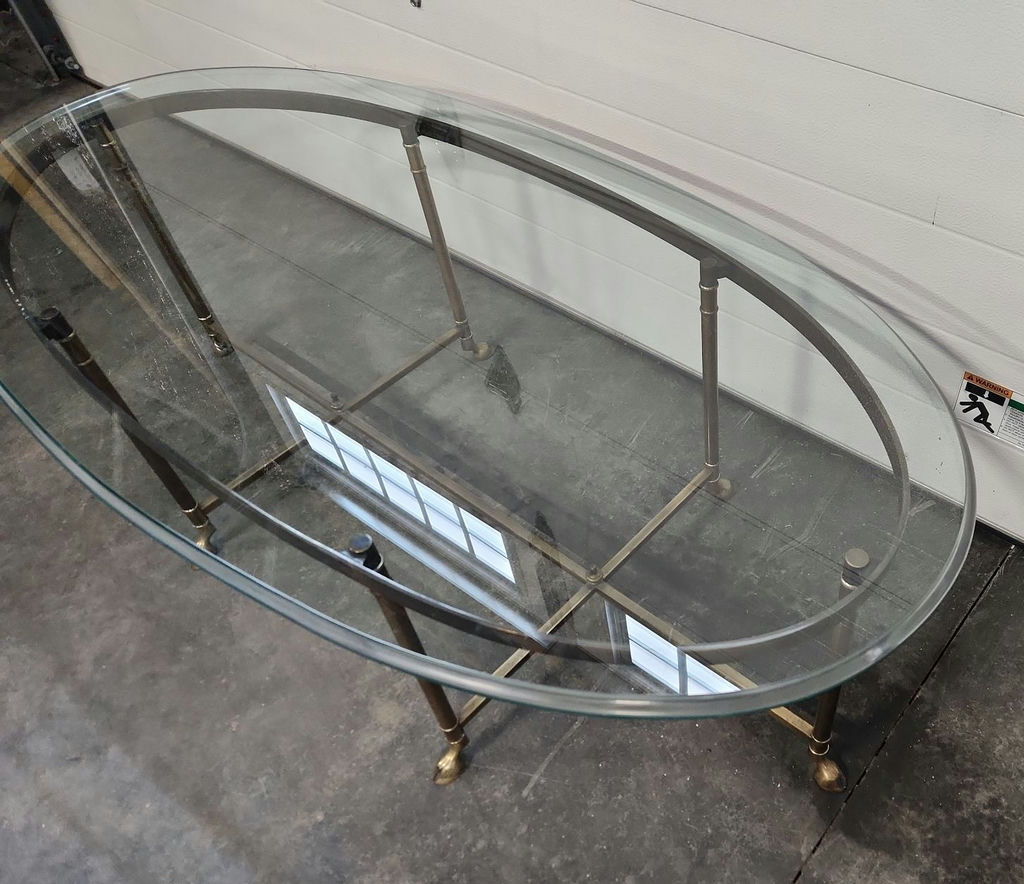 Mid-century Brass & Glass Oval Coffee Table - image 2 of 19